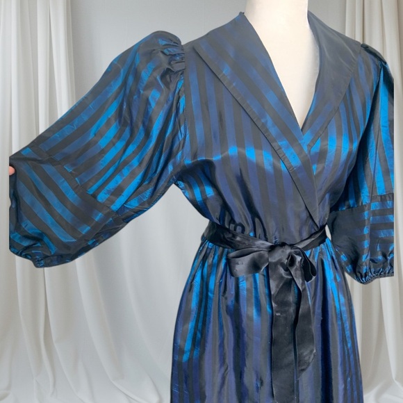 Vintage 80 by Michael Maiello for Pat Richards Striped Blue and Black Wrap Dress - Picture 8 of 14